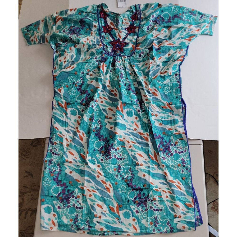 Modaposa Multicolor Blue  Ocean‎ Long Dress Size S/M Loose Fitting 100% Cotton